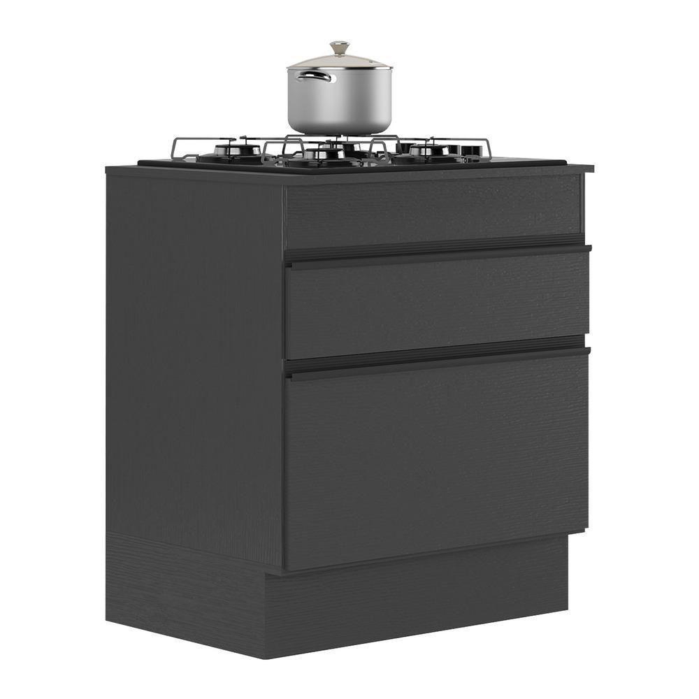 Balcão Cozinha Para Cooktop 70cm Com Rodapé 1 Porta 1 Gaveta Veneza Multimóveis V2118 Preto Preto - 1