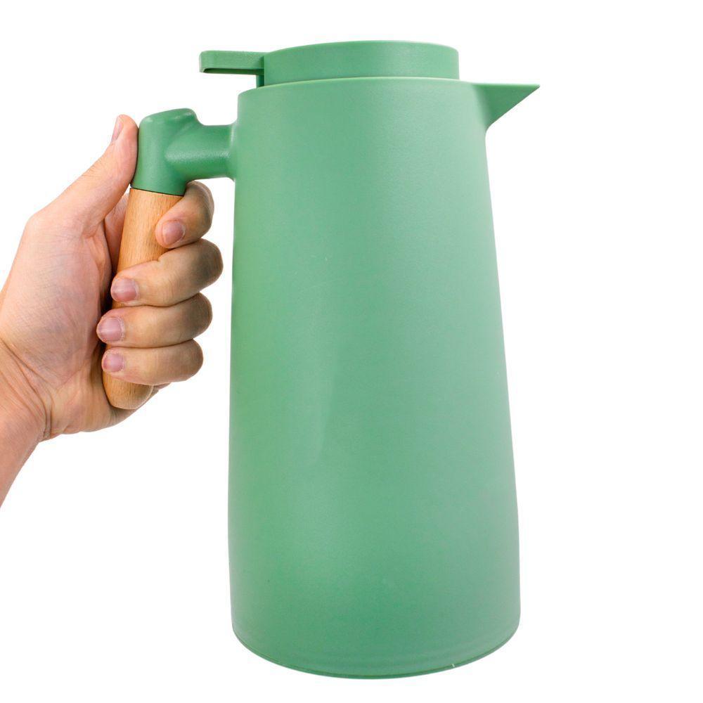 Garrafa Termica Jarra Inox Cafe Cha 1 Litro Cabo Madeira Vermelho - 3