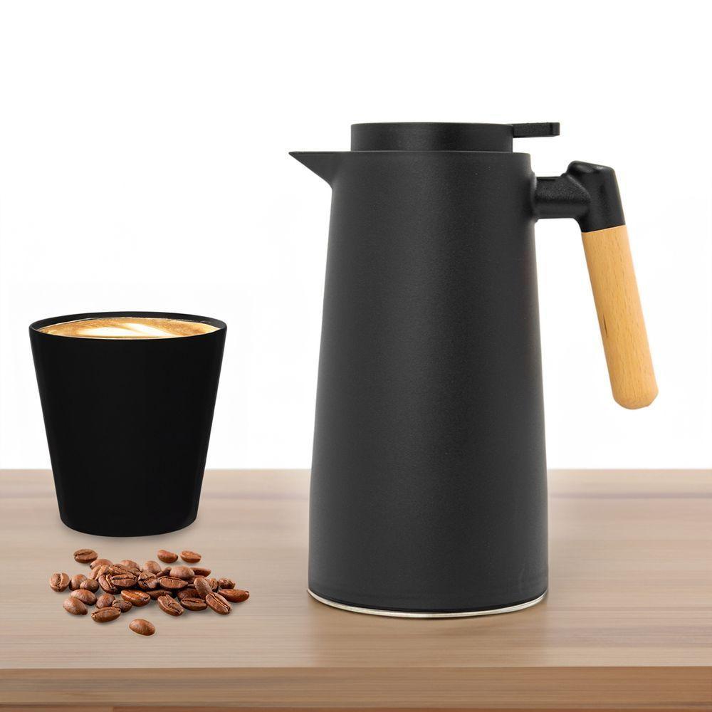 Garrafa Termica Jarra Inox Cafe Cha 1 Litro Cabo Madeira Vermelho - 5