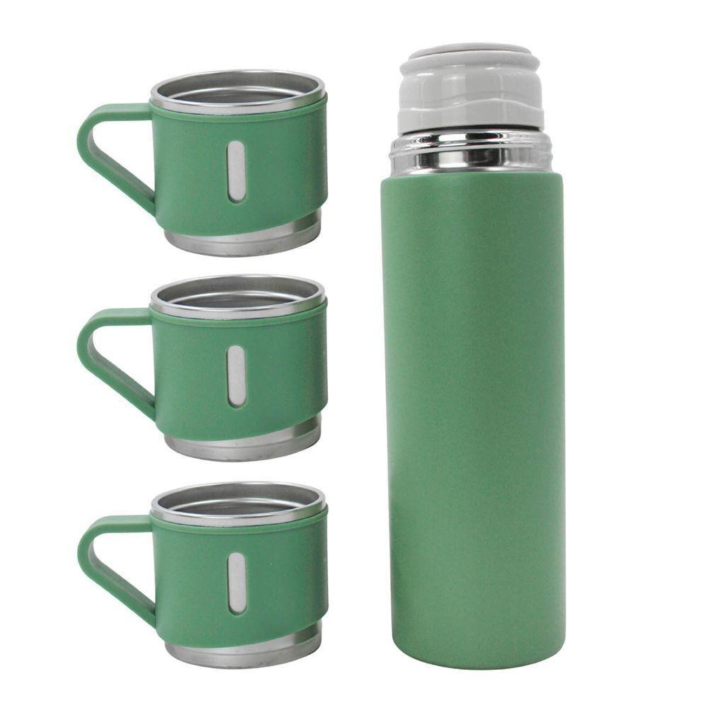 Garrafa Termica Parede Dupla 3 Copo Aço Inox Squeeze 500ml Verde - 1