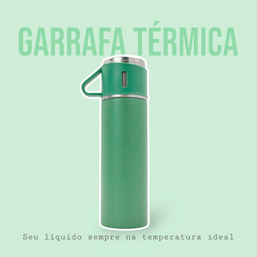 Garrafa Termica Parede Dupla 3 Copo Aço Inox Squeeze 500ml Verde - 3