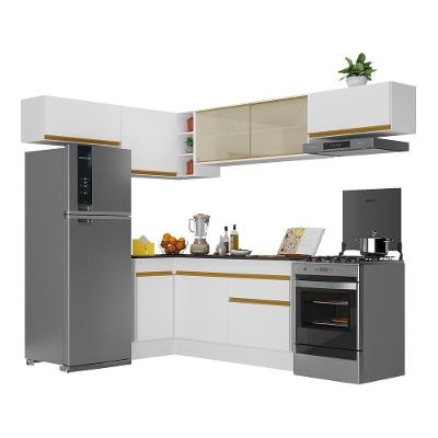 Armário de Cozinha Completa de Canto V2095 8 Portas 1 Gaveta MDF 242cm Branco-dourado