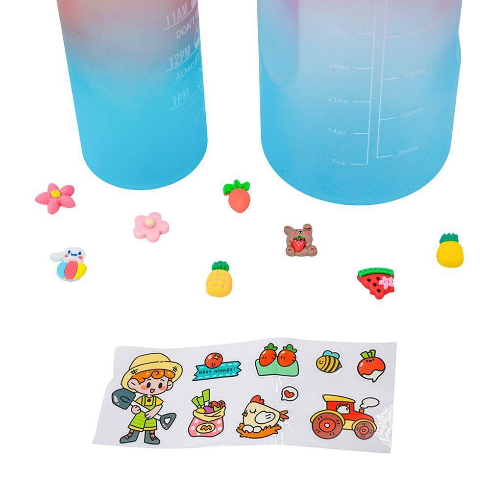 Garrafa Galão De Agua 2L E 900ML Degrade Com Figurinhas Adesivos 3D Rosa - 6