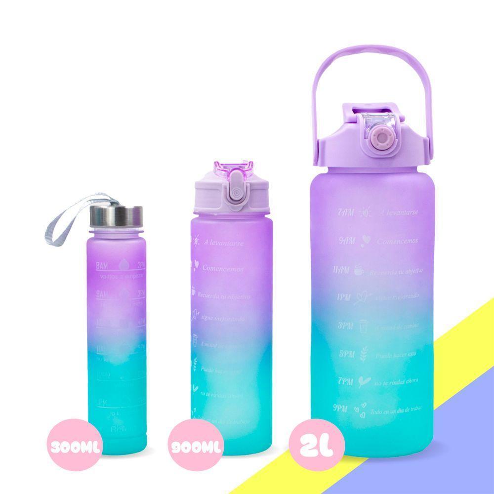 Garrafa Squeeze Água Galão 2L 900ML 300ML Degrade Adesivos 3D Degrade Lilás - 1