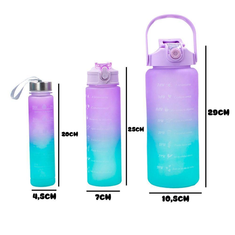 Garrafa Squeeze Água Galão 2L 900ML 300ML Degrade Adesivos 3D Degrade Lilás - 3