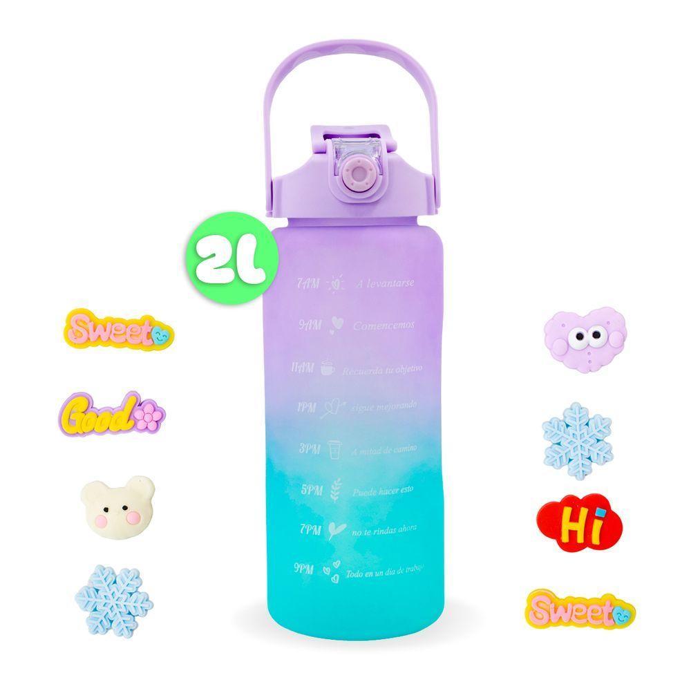 Garrafa Squeeze Água Galão 2L 900ML 300ML Degrade Adesivos 3D Degrade Lilás - 5
