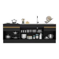 Kit Com 2 Balcões De Cozinha 150cm E 70cm Com Rodapé Veneza Multimóveis V2108 Preto/dourado Preto/dourado - 3