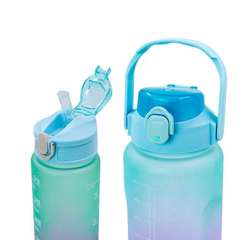 Garrafa Galão De Agua 2L E 900ML Degrade Com Figurinhas Adesivos 3D Azul - 1