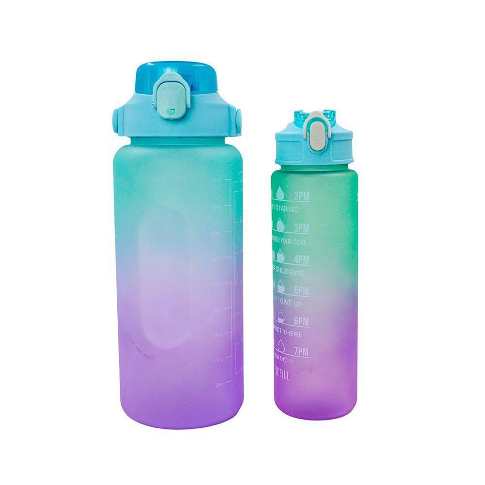 Garrafa Galão De Agua 2L E 900ML Degrade Com Figurinhas Adesivos 3D Azul - 5