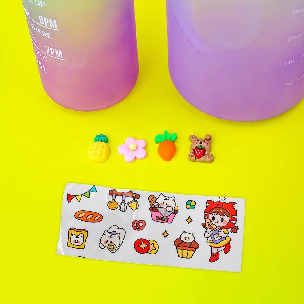 Garrafa Galão De Agua 2L E 900ML Degrade Com Figurinhas Adesivos 3D Azul - 7