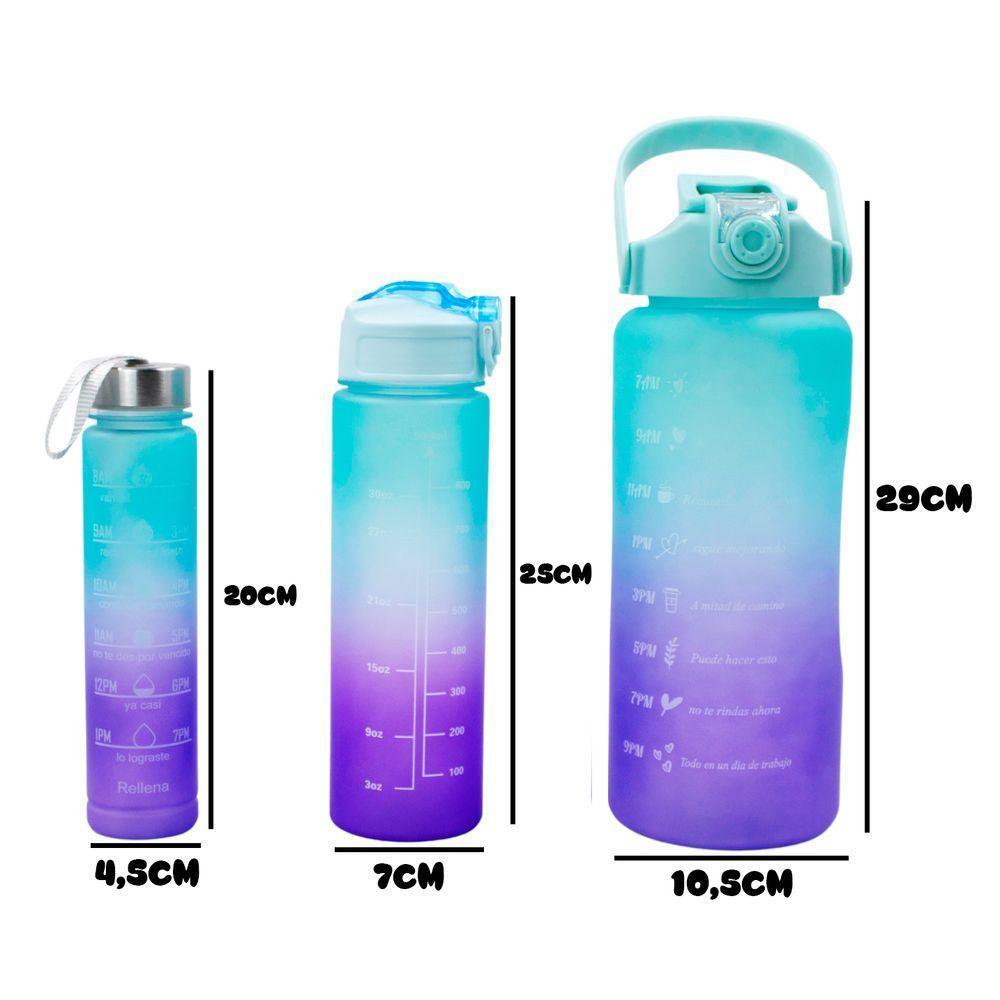 Garrafa Squeeze Água Galão 2L 900ML 300ML Degrade Adesivos 3D Degrade Tampa Azul e Lilás - 3