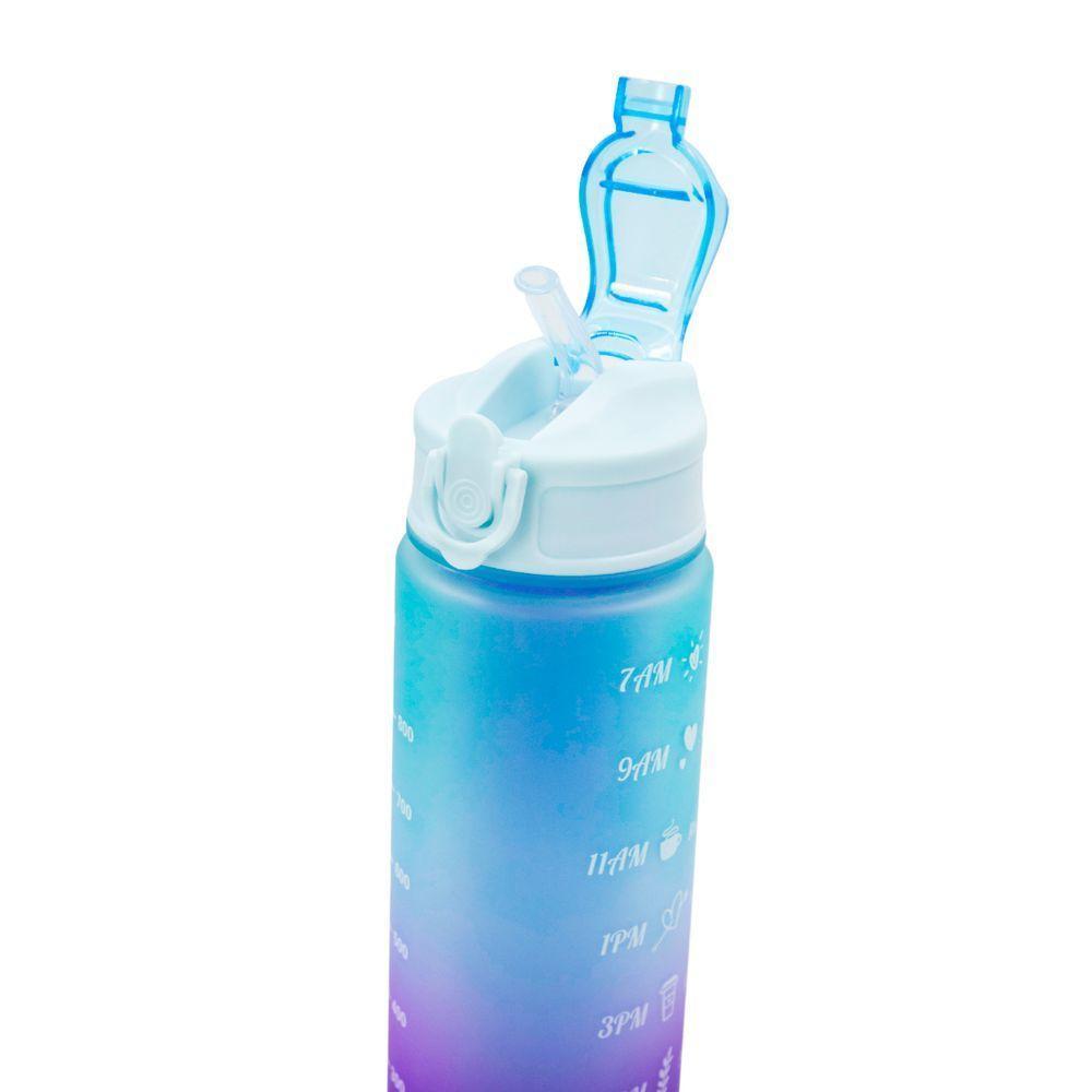Garrafa Squeeze Água Galão 2L 900ML 300ML Degrade Adesivos 3D Degrade Tampa Azul e Lilás - 4