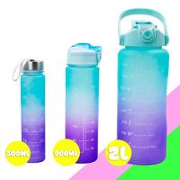 Garrafa Squeeze Água Galão 2L 900ML 300ML Degrade Adesivos 3D Degrade Tampa Azul e Lilás - 1