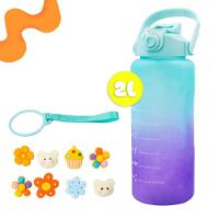 Garrafa Squeeze Água Galão 2L 900ML 300ML Degrade Adesivos 3D Degrade Tampa Azul e Lilás - 2