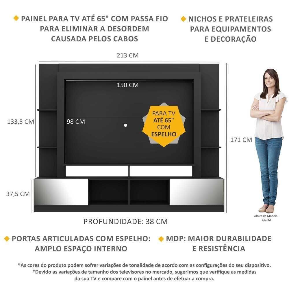 Estante Tv 65" Portas C/ Espelho Oslo Multimóveis V3390 Preta/Madeirada Preto/Madeirado - 6