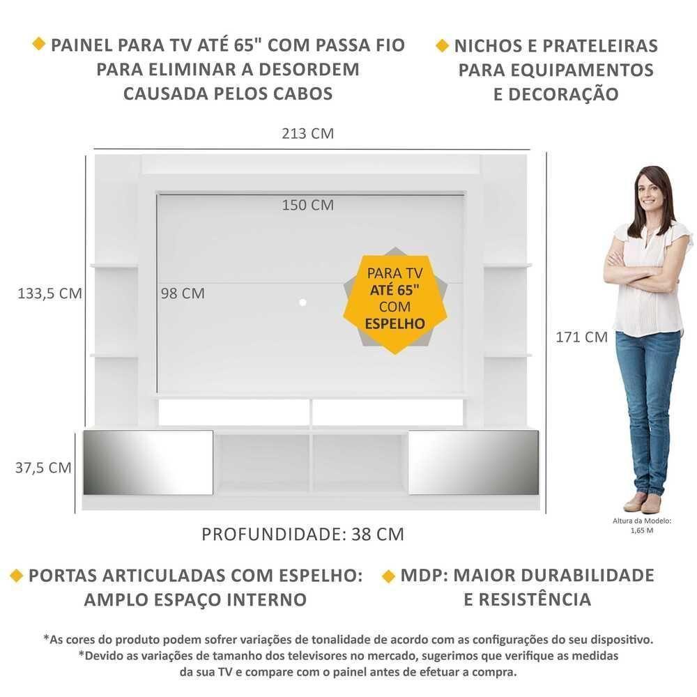 Estante Tv 65" Portas C/ Espelho Oslo Multimóveis V3390 Branca/Madeirada Branco/Madeirado - 6