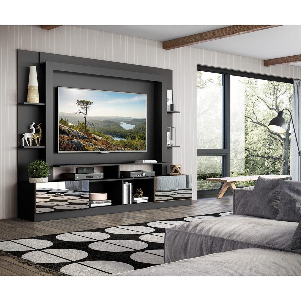 Estante Com Suporte Tv 65" Portas C/ Espelho Oslo Multimóveis V3382 Preta/Madeirada Preto/Madeirado - 2