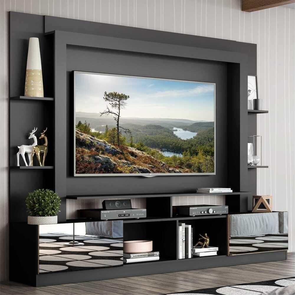 Estante Com Suporte Tv 65" Portas C/ Espelho Oslo Multimóveis V3382 Preta/Madeirada Preto/Madeirado - 7