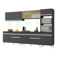 Armário De Cozinha Compacta 302cm Com Leds Veneza Up Multimóveis V2014 Preto/branco Preto/branco - 1