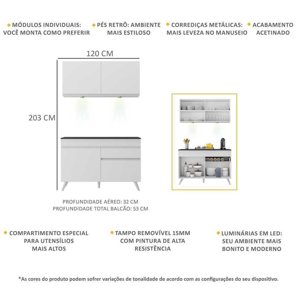 Armário De Cozinha Compacta 120cm Com Led Multimóveis Branco - 5