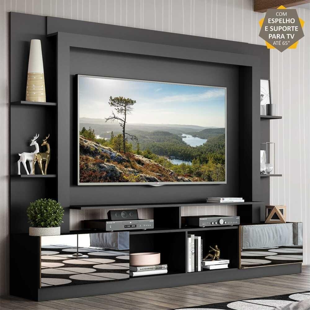 Rack com Painel Suporte Tv 65´´ com Espelho Preto/Madeirado - 5