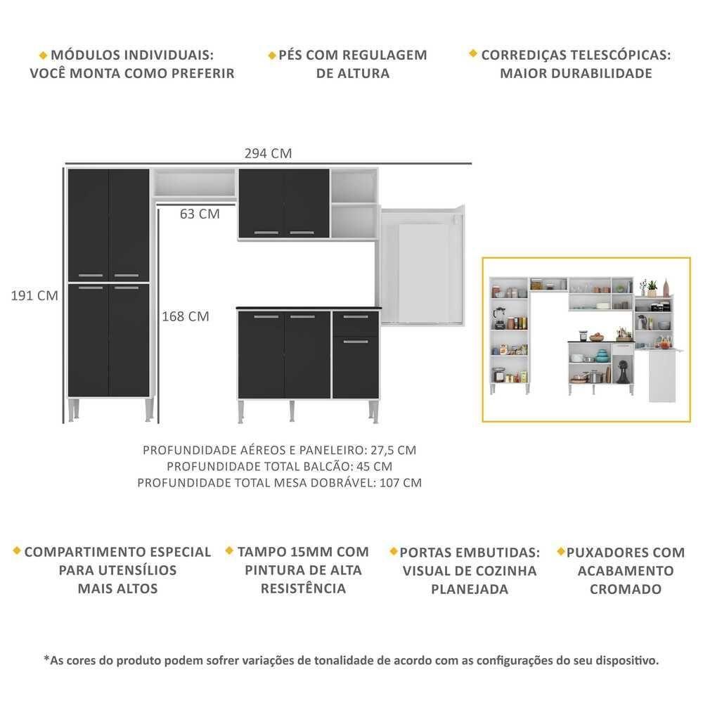 Cozinha Completa C/ Mesa Dobrável Multimóveis Branca/preta - 6