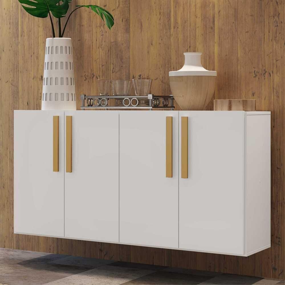 Aparador Buffet 4 Portas Suspenso Viena V3605 Branco/Natural - 8