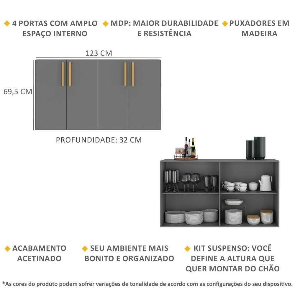 Aparador Buffet 4 Portas Suspenso Viena V3605 Grafite/Natural Grafite/Natural - 5