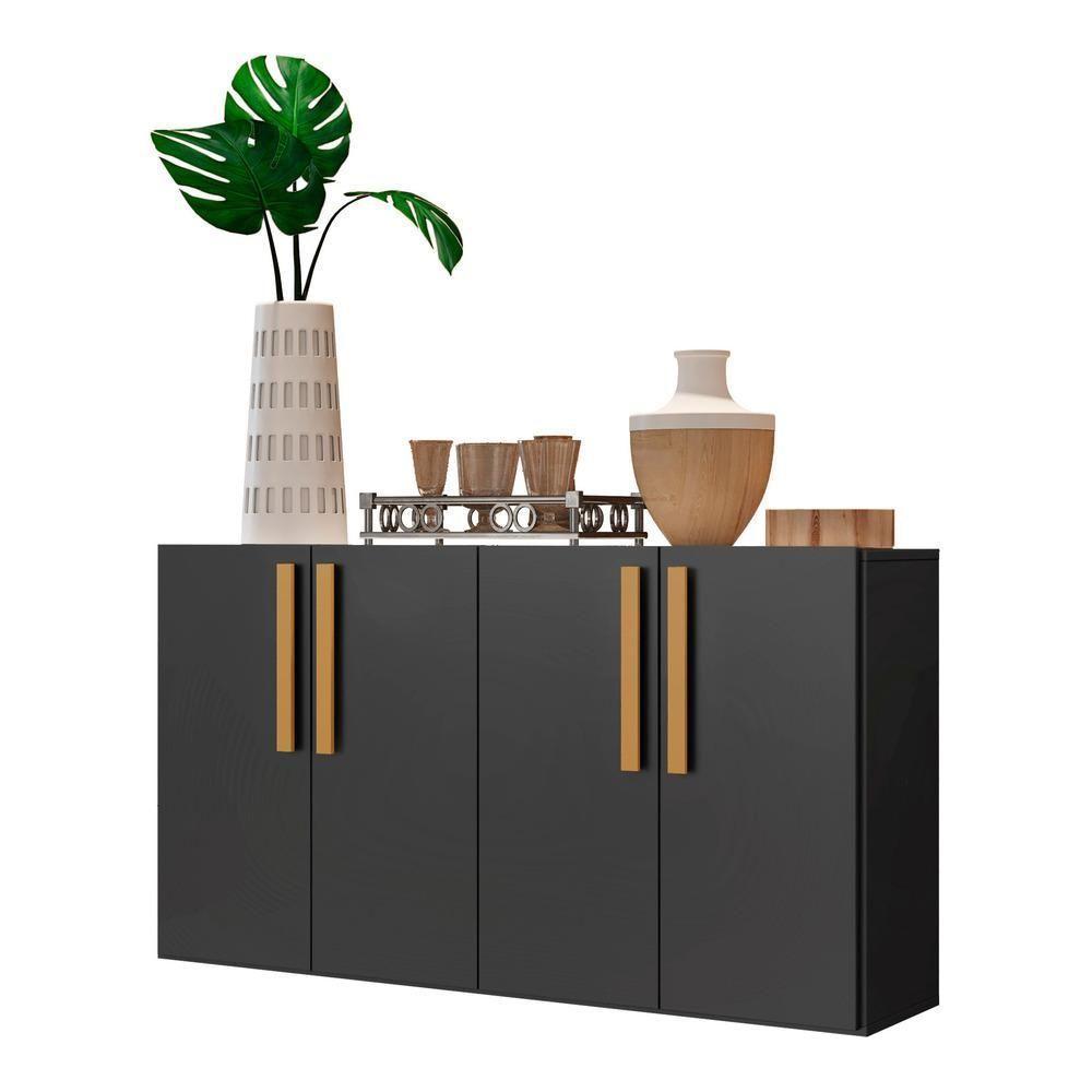 Aparador Buffet 4 Portas Viena V3604 Preto/Natural Preto/Natural - 1