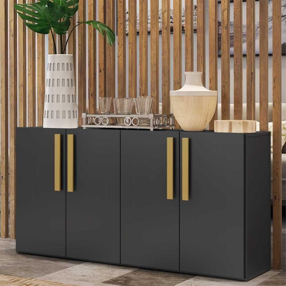 Aparador Buffet 4 Portas Viena V3604 Preto/Natural Preto/Natural - 7