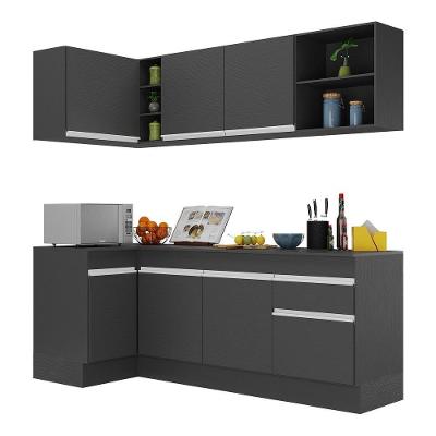 Armário de Cozinha Compacta de Canto V2093 7 Portas 1 Gaveta MDP Preto Branco