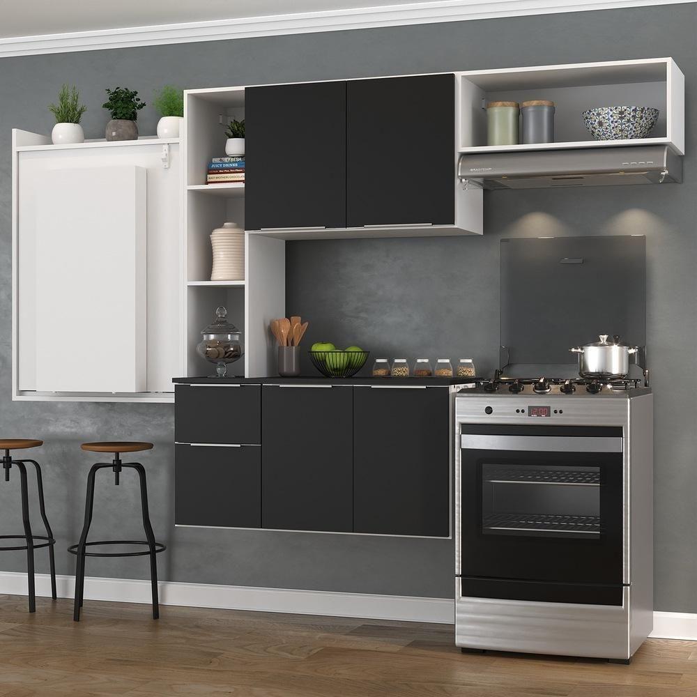 Armário De Cozinha Compacta Com Mesa Dobrável Sofia Multimóveis V2007 Branco/Preto Branco/Preto - 2