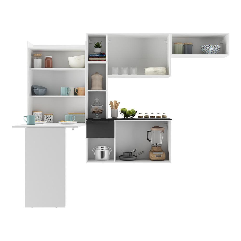 Armário De Cozinha Compacta Com Mesa Dobrável Sofia Multimóveis V2007 Branco/Preto Branco/Preto - 4