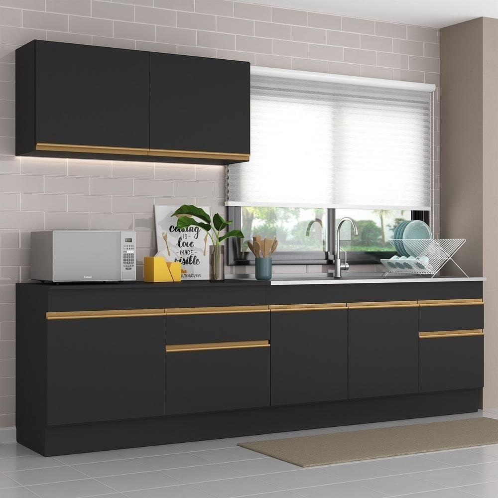 Cozinha Compacta Com Rodapé Com Armário E Balcão Preta - 1