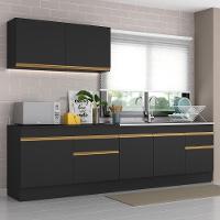 Cozinha Compacta Com Rodapé Com Armário E Balcão Preta - 1