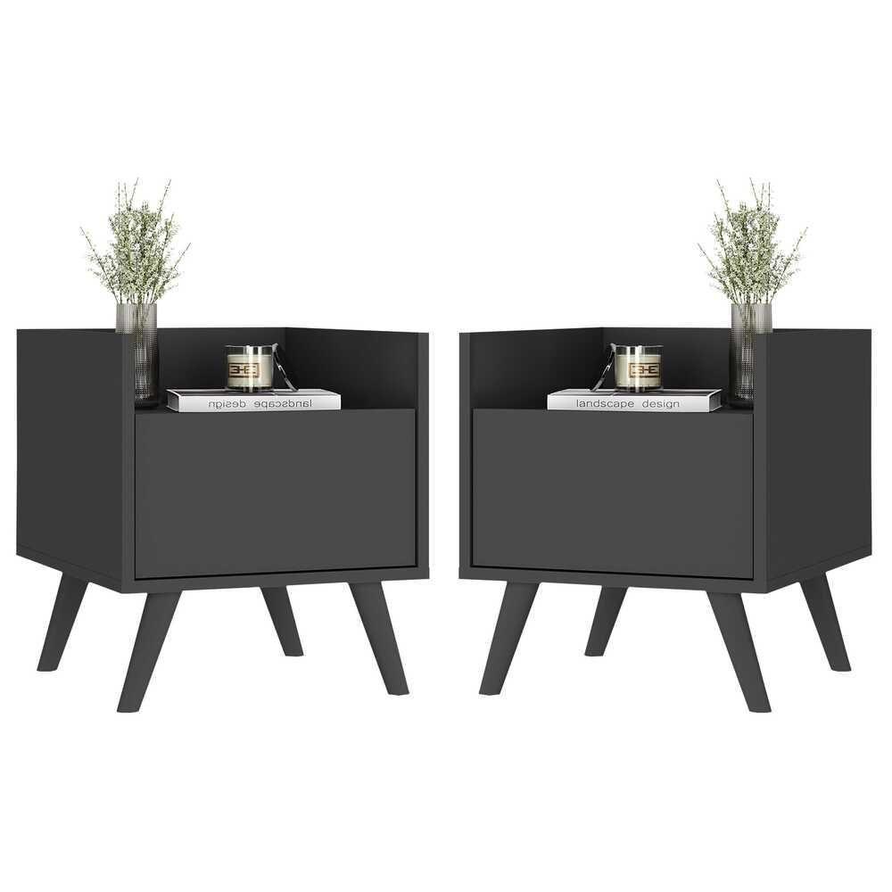 Kit Com 2 Mesas De Cabeceira 40 Cm Com Pés Retrô Multimóveis Mp4044 Preta - 1