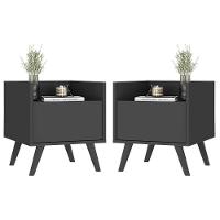 Kit Com 2 Mesas De Cabeceira 40 Cm Com Pés Retrô Multimóveis Mp4044 Preta - 1