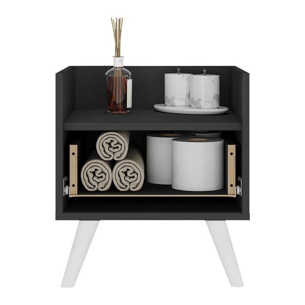 Gabinete Armário Banheiro 40 Cm Com Pés Retrô Multimóveis Mp5037 Preto/Branco - 3