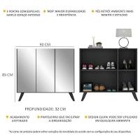 Sapateira Retrô Com Espelho 3 Portas Nina Multimóveis V6022 Preta Preto - 5