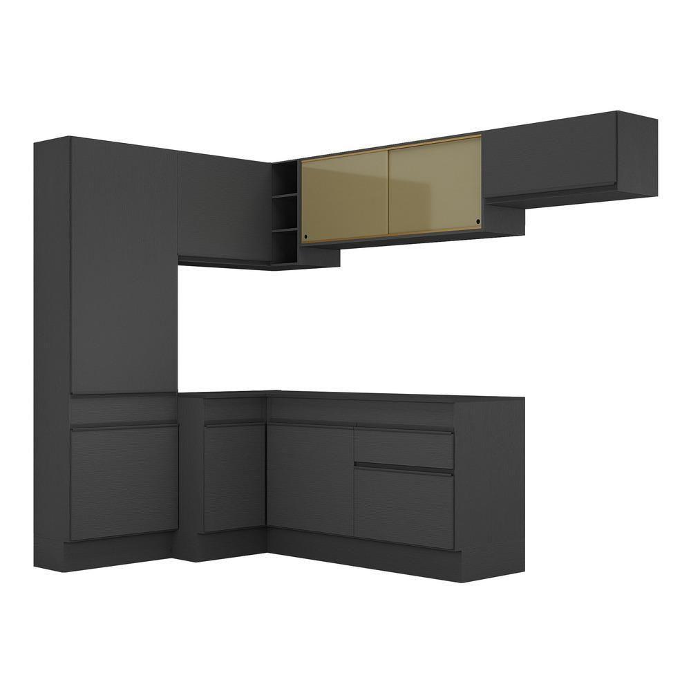 Armário De Cozinha Completa De Canto Com Rodapé Preto - 2