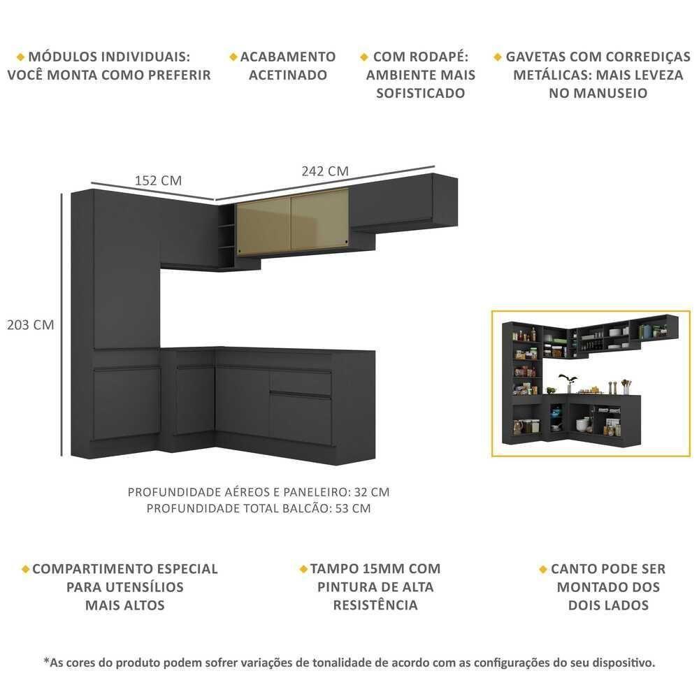 Armário De Cozinha Completa De Canto Com Rodapé Preto - 5