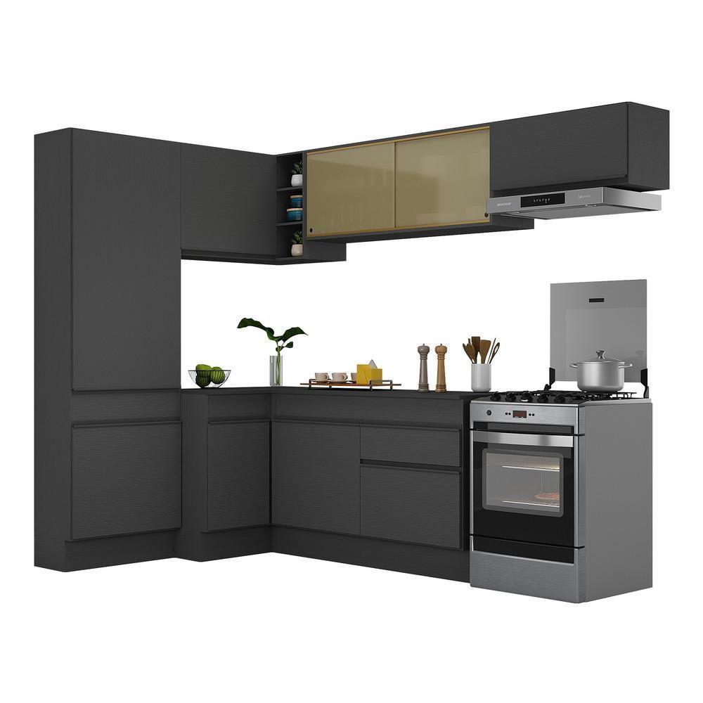 Armário De Cozinha Completa De Canto Com Rodapé Preto - 6