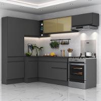 Armário De Cozinha Completa De Canto Com Rodapé Preto - 1