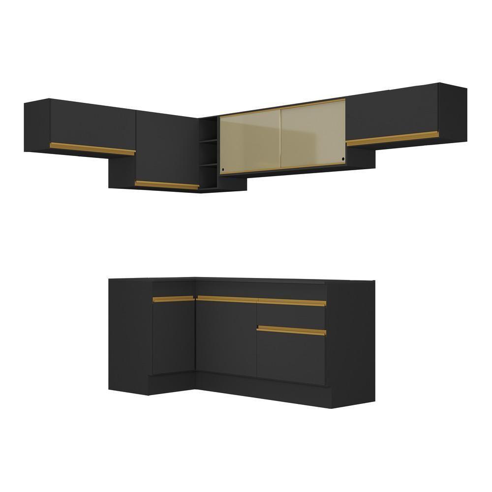 Cozinha Completa De Canto Mp2095 Com Armário E Balcão Preta - 3