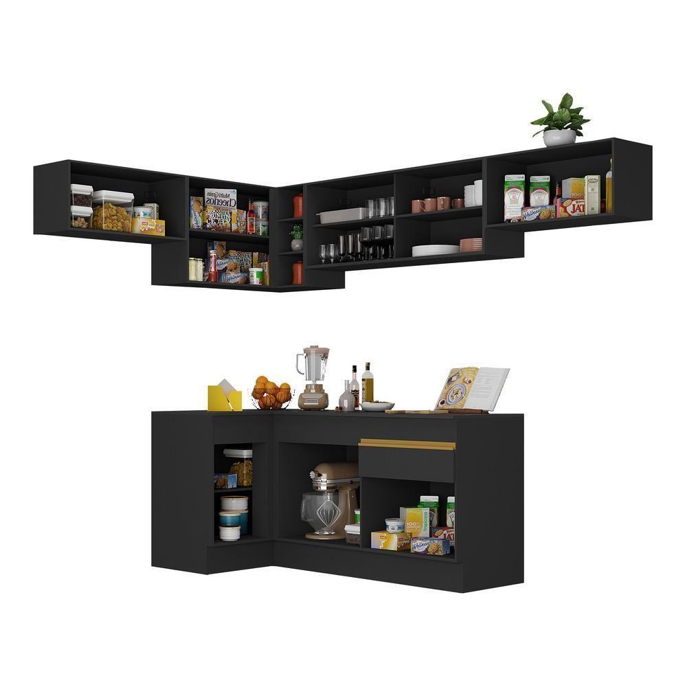 Cozinha Completa De Canto Mp2095 Com Armário E Balcão Preta - 4