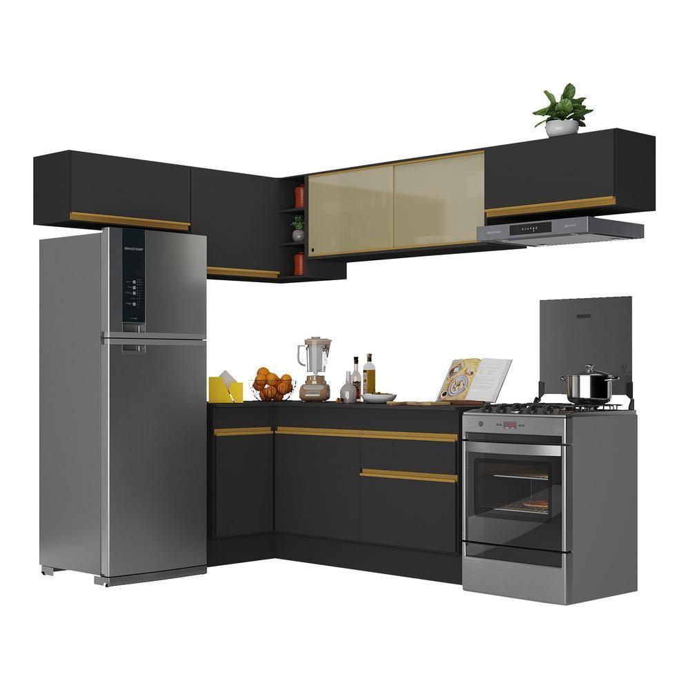 Cozinha Completa De Canto Mp2095 Com Armário E Balcão Preta - 7