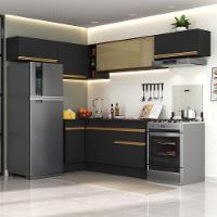 Cozinha Completa De Canto Mp2095 Com Armário E Balcão Preta - 1