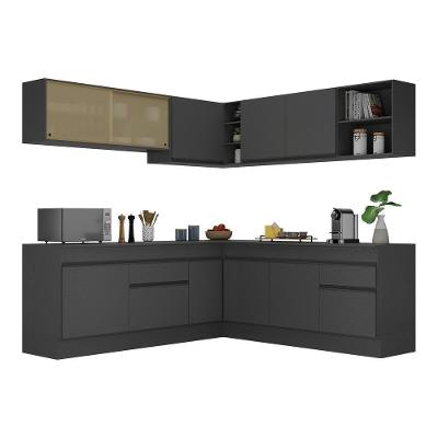 Armário de Cozinha Completa de Canto V2096 11 Portas 2 Gavetas MDP 210cm Preto