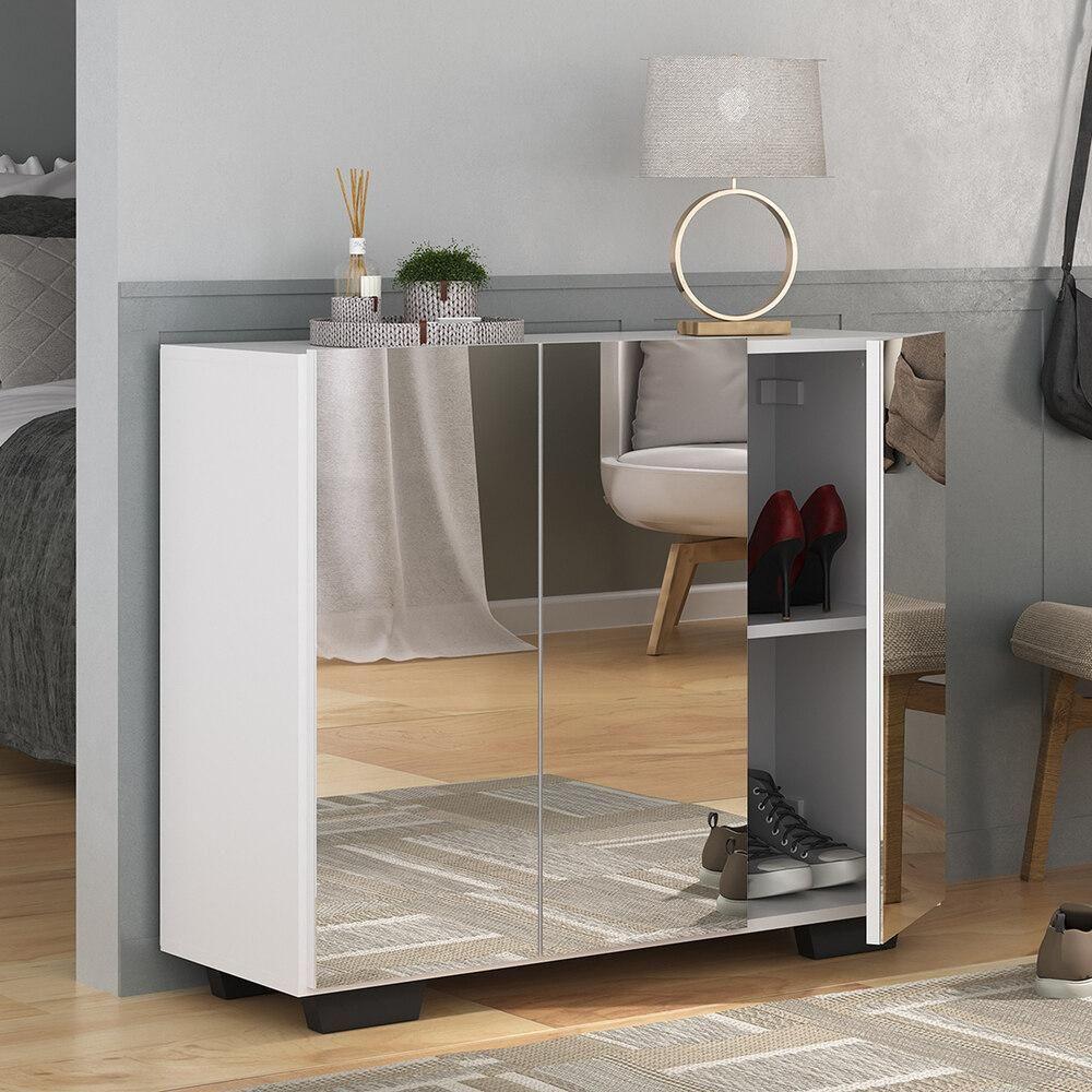 Sapateira Com Espelho 3 Portas Nina Multimóveis V6023 Branca/Preta Branco/Preto - 6