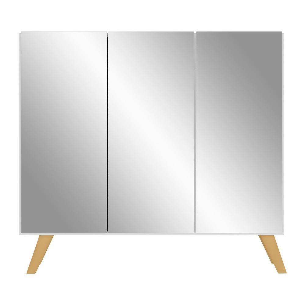 Sapateira Retrô Com Espelho 3 Portas Nina Multimóveis V6022 Branca/Natural Branco/Natural - 2